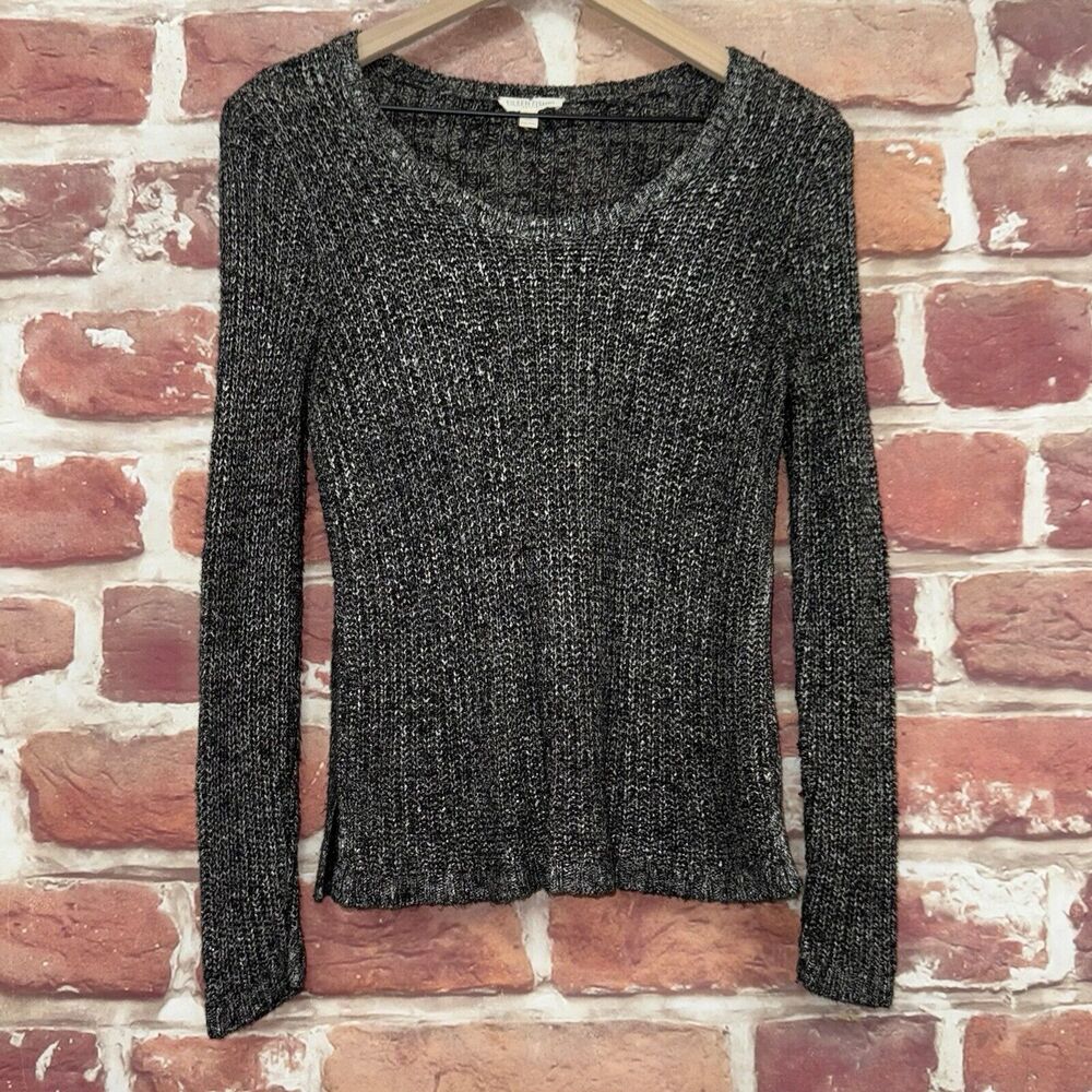 Eileen Fisher Sweater Womens Medium Petite Black White Firm Knit Popover